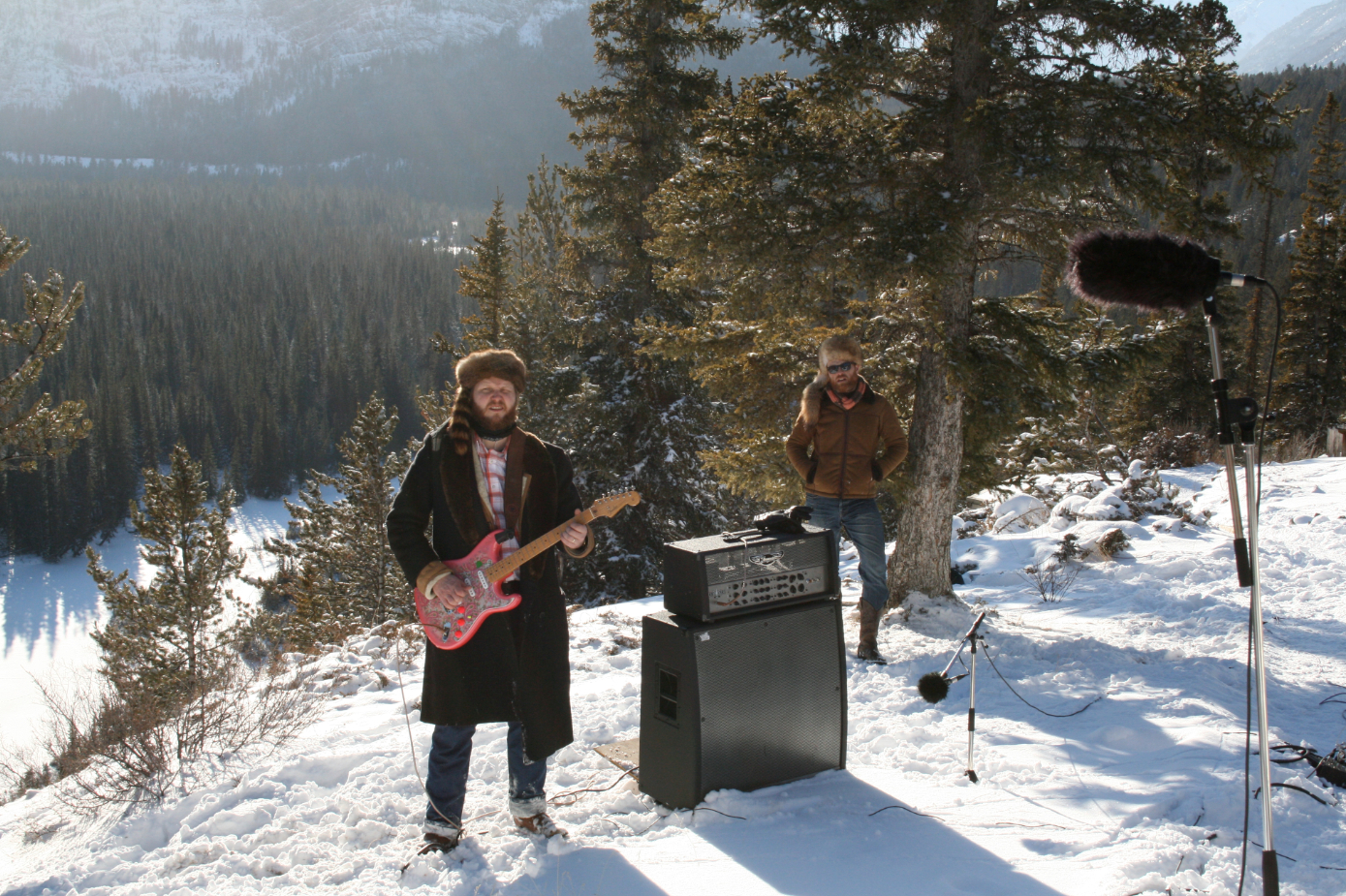 Figure 3. Still from The End (2009) artists Ragnar Kjartansson & Davíð Þór Jónsson don "frontier" costumes (Courtesy of the Artists)