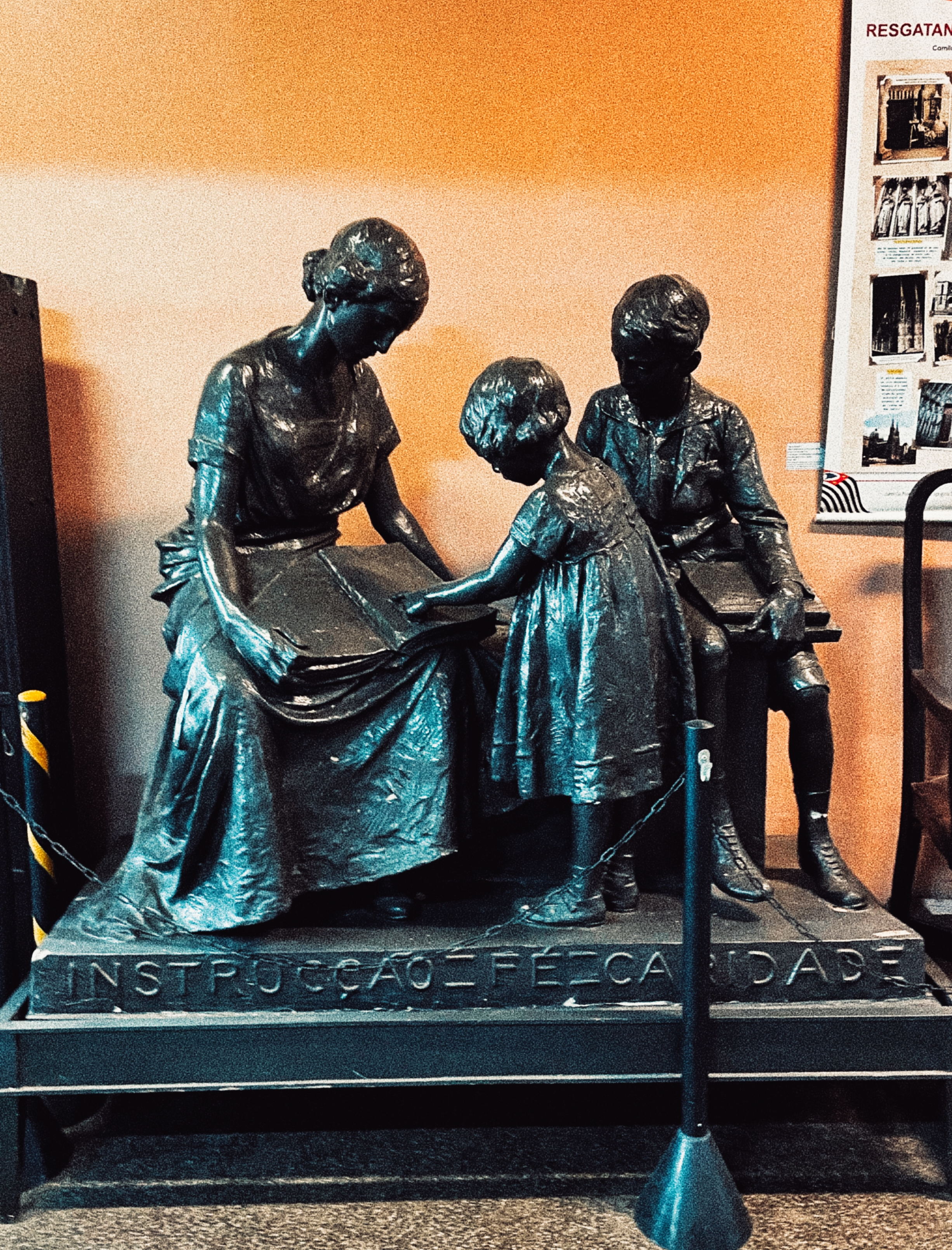 Figures 2-1, 2-2 and 2-3. Sculpture collection held by Getúlio Vargas Technical School. From left to right: Ferdinand Frick’s painted plaster relief The Arrival of the Franciscans in Brazil (1932), currently preserved in the school’s Memory Center; Instruction, a painted plaster sculpture created by Ferdinand Frick in 1924 for a monument dedicated to Dom João Nery and bearing the inscription “Instruction, Faith and Charity”; a painted plaster statue of Jesus Christ dating from the 1920s; and a painted plaster bust of former President Getúlio Vargas, created by Laurindo Galante in 1940, after whom the school is named. Photos by the author.