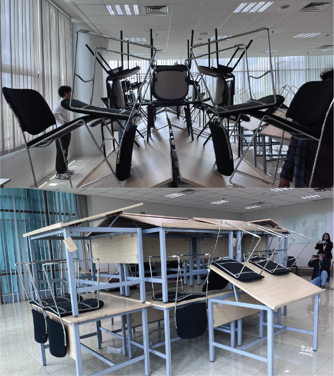 Figure 6. The results of the furniture 'hijacking' experiment in the classroom. Credit: Photograph by the author.