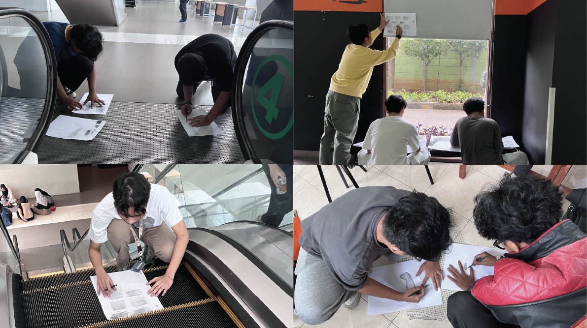 Figure 8. The process of students conducting tactile texture rubbing around the campus. Credit: Photograph by the author.